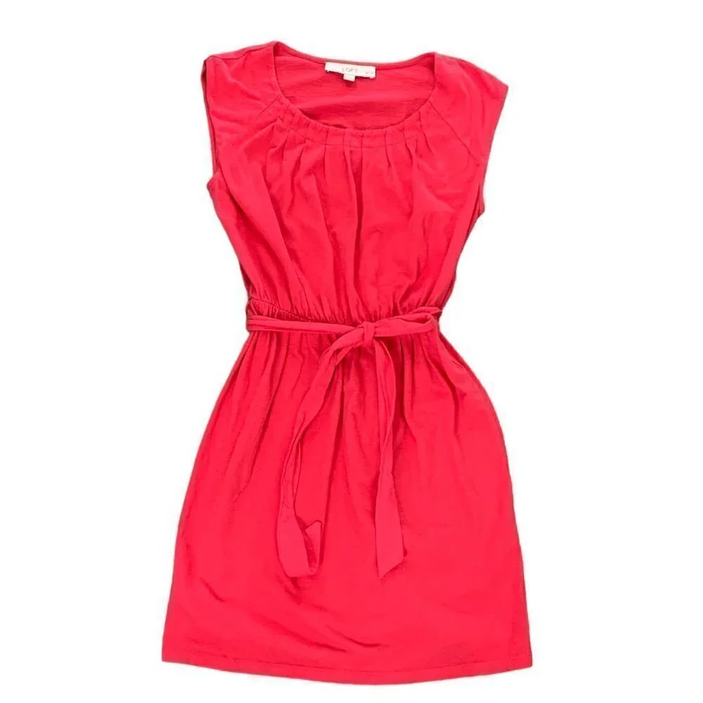 Ann Taylor LOFT Cotton Slub Knit Sleeveless Dress Tie Waist Sz XSP #109G - Picture 2 of 9